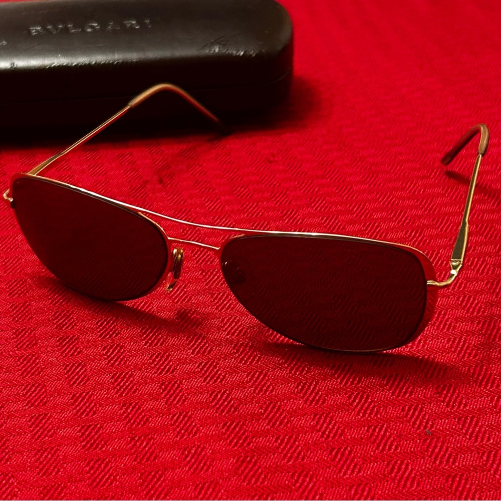Bvulgari Sunglasses EUC With Case Aviators Gold Frame Brown Lenses Made In Italy - Picture 9 of 9